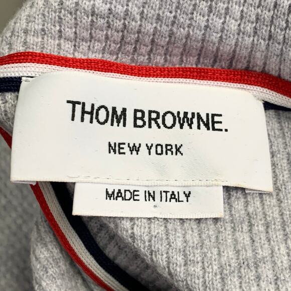 THOM BROWNE Size XL Grey Cream Cashmere Wool Waffle Hoodie Casual Top - Picture 6 of 9